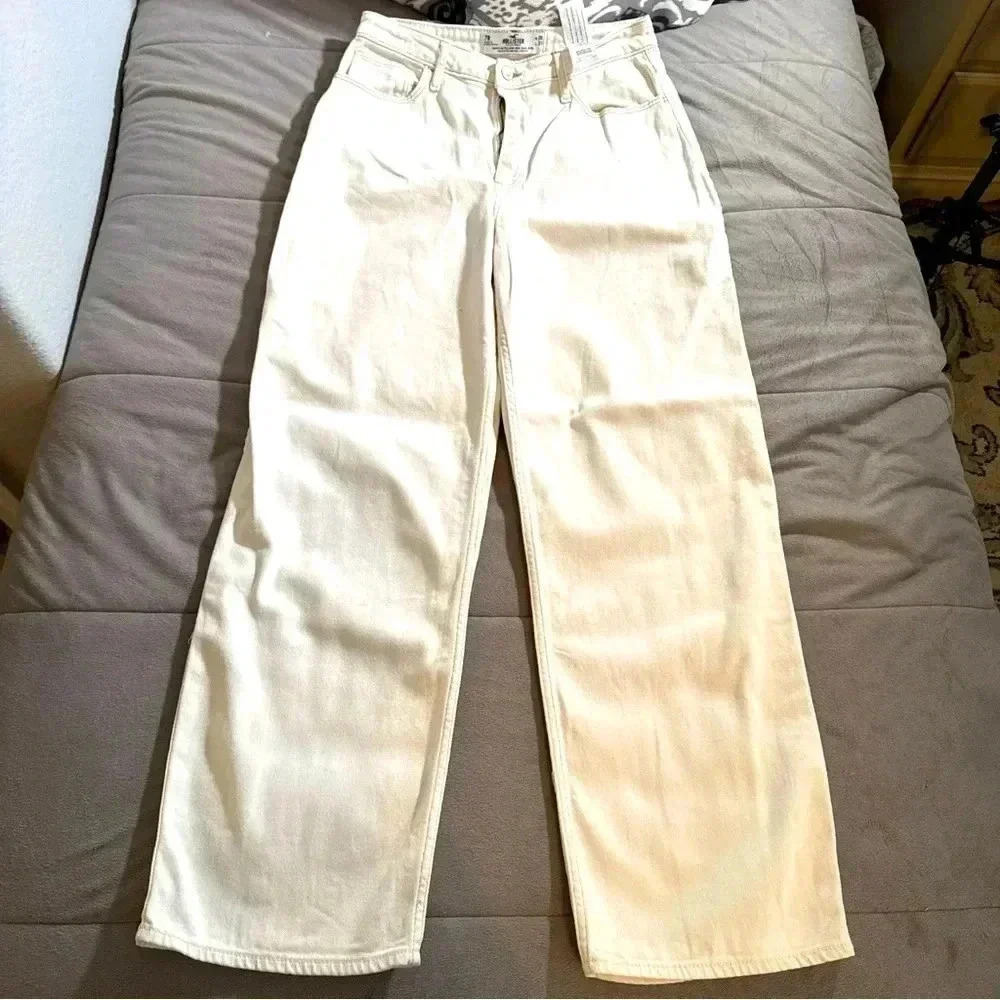 Hollister women’s ultra high dad jeans 7R 28/31 ivory wash denim